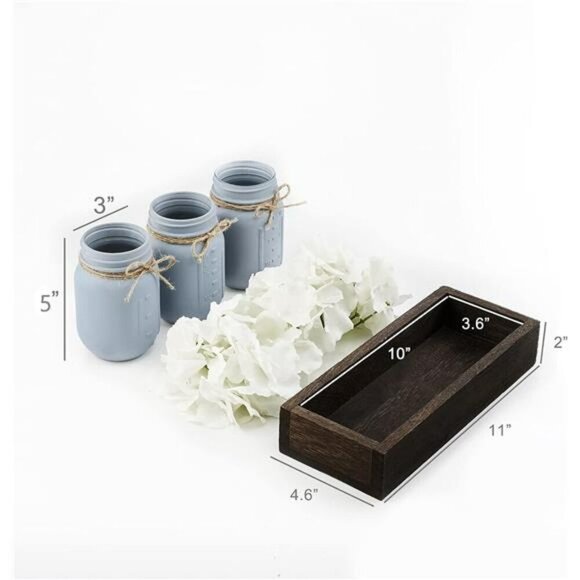 Rustic Mason Jar Centerpiece with Wood Tray Farmhouse Decor for Tabletop - Picture 3 of 5